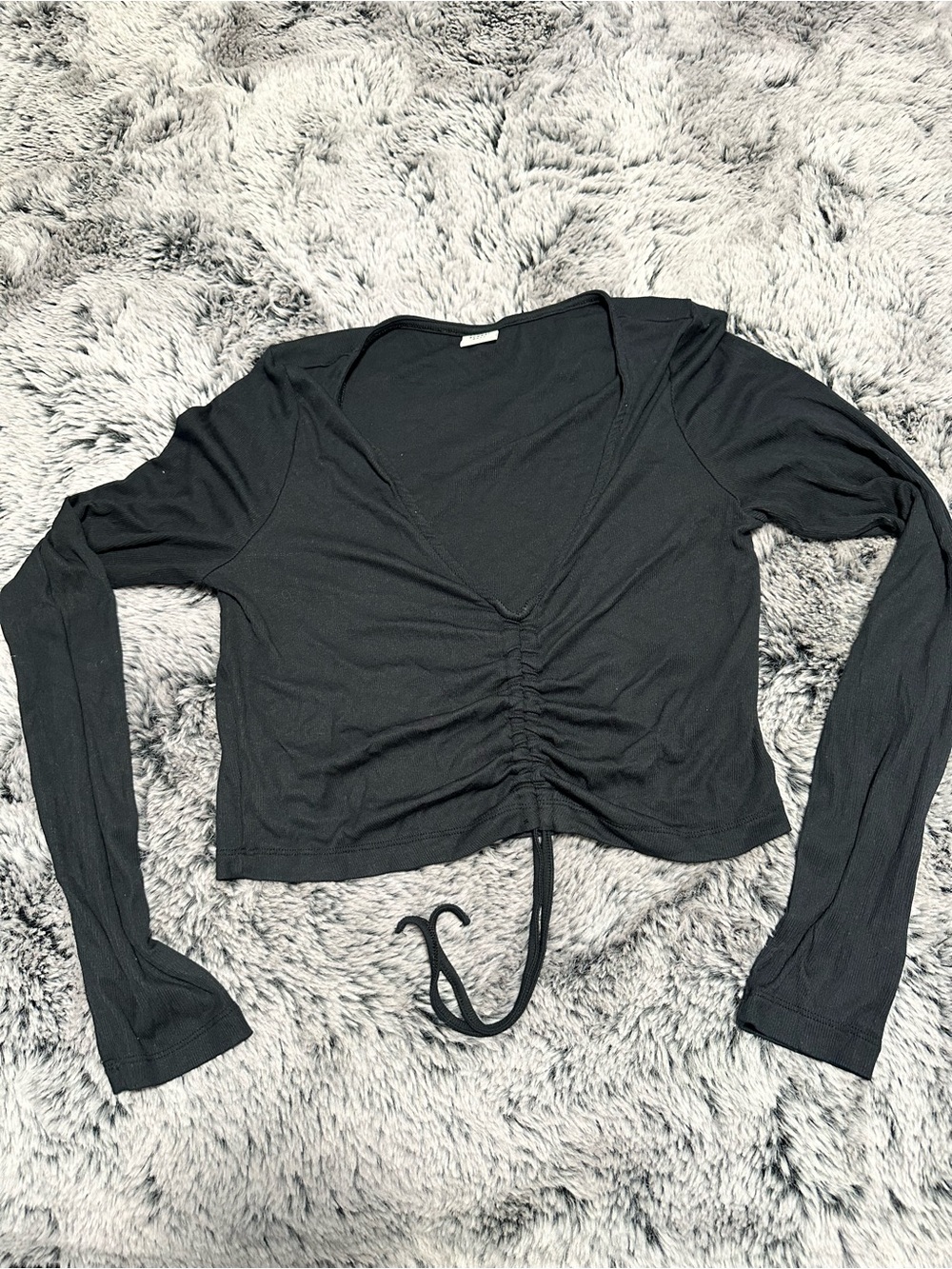 Sunday Best Black Cinched Front V-Neck Long Sleeve Crop Top